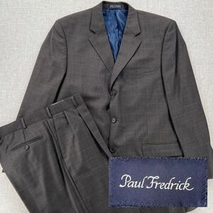 Paul Fredrick Suit 2pc Wool Cashmere 44L 38x33.5 Gray Lavender Windowpane Office